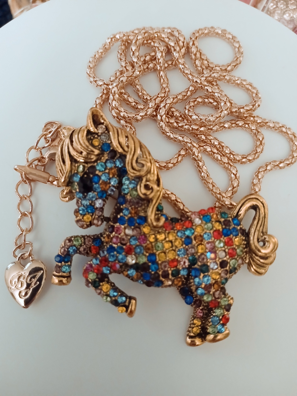 BJ Multicolor Crystal Rhinestone Pony Necklace Brooch 2-in-1